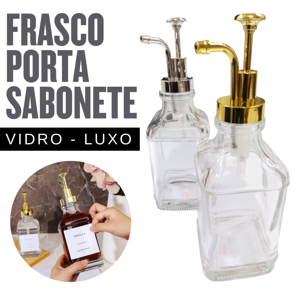 Porta Sabonete Líquido Dispenser de Vidro Refil Luxo Elegante para Banheiro e Cozinha Decorativo