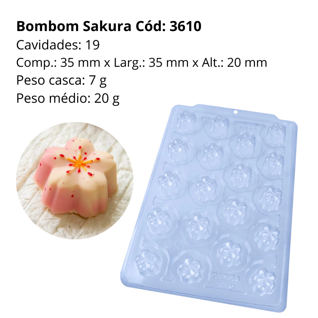 Forma Bombom Trufa Sakura Doces Finos Chocolate - 3610