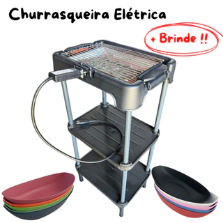 Churrasqueira Elétrica com Suporte Estante + 2 Petisqueiras GRÁTIS - 110v ou 220v