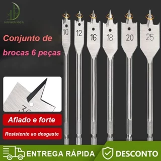 Jogo Broca Chata para Madeira Kit com 6 Brocas Chatas para Madeira MDF Marcenaria