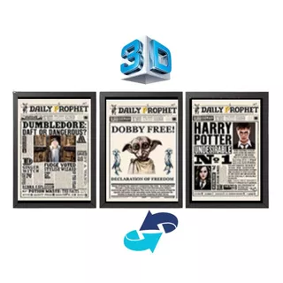 Quadro 3D Jornal Profeta diario 2 - Dobby Free/ Dumbledore / Harry Potter