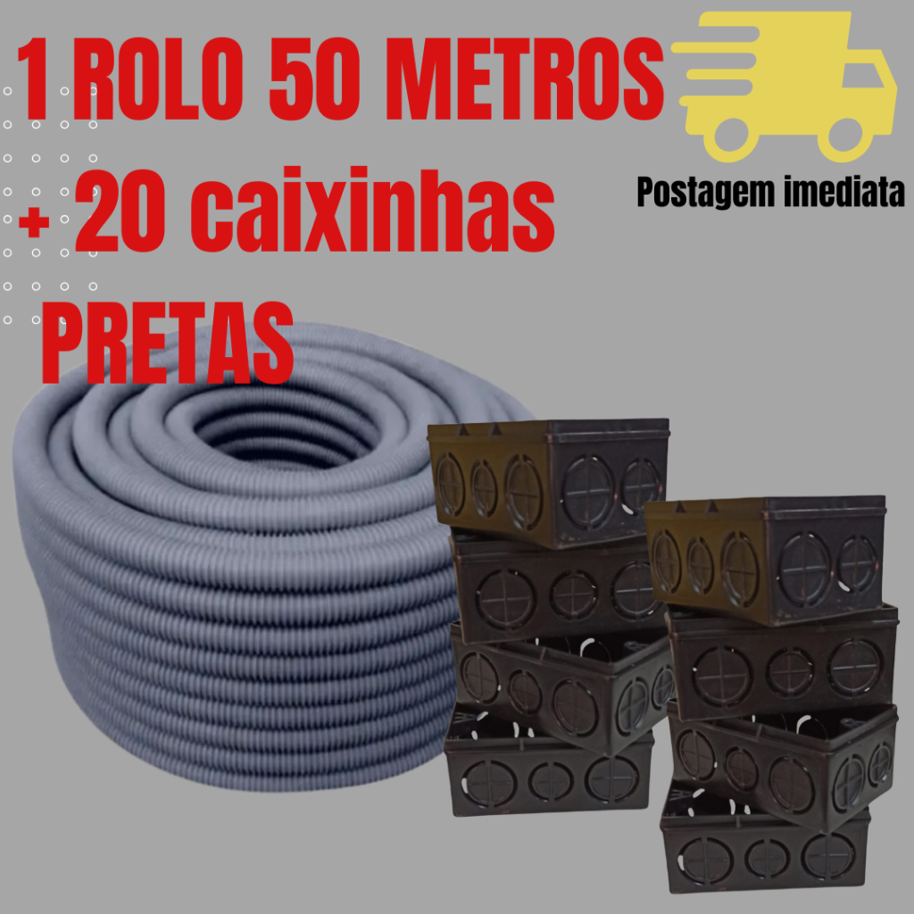 Kit Conduíte Corrugado Cinza 50 Metros Reforçado 3/4 + 20 Unidades ...