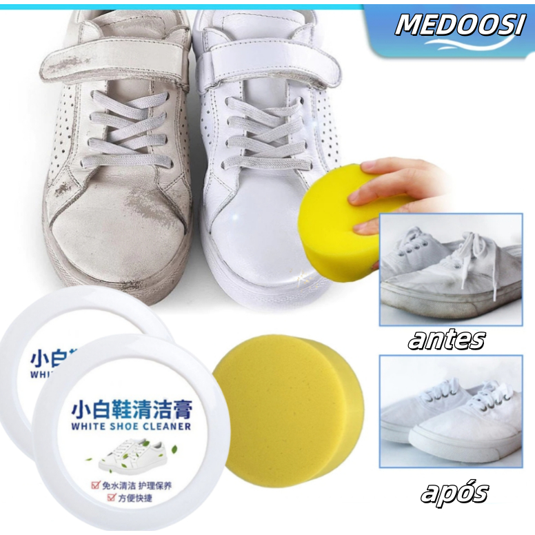 260g Limpador de Tênis Branco + Esponja /Sapatos Cuidados De Limpeza Creme Sujeira Branqueador De Manchas Escova Lona