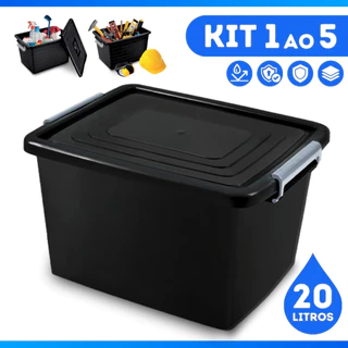 Caixas Organizadora Container Preta Com Tampa e Trava 20 Litros Cesto Organizador Preto em Oferta na Shopee