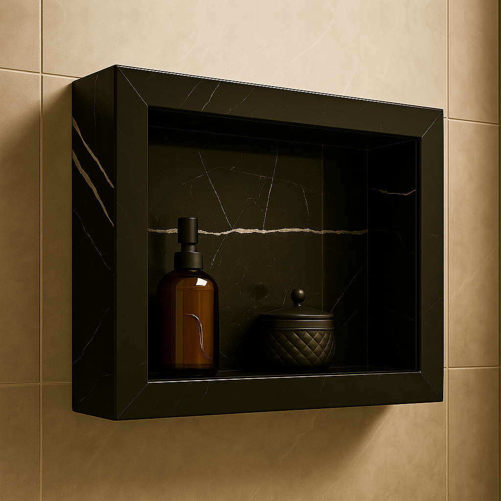 Nicho Sobrepor Banheiro Porcelanato Preto Nero 35x45X10 C/ kit de ...