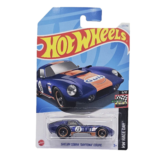 Hot Wheels Shelby Cobra Daytona Coupe 1:64 Scale Diecast Car – Gulf Design, HW Race Day Series, Short Card – Mattel 2024