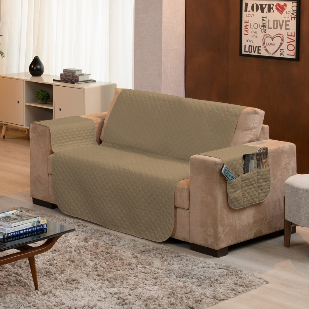 Capa Protetora para Sofá 2 Lugares com Porta Acessórios