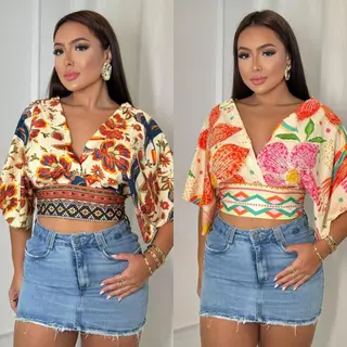 Blusa Feminina Nani Manga Morcego Cropped Estamapado farm
