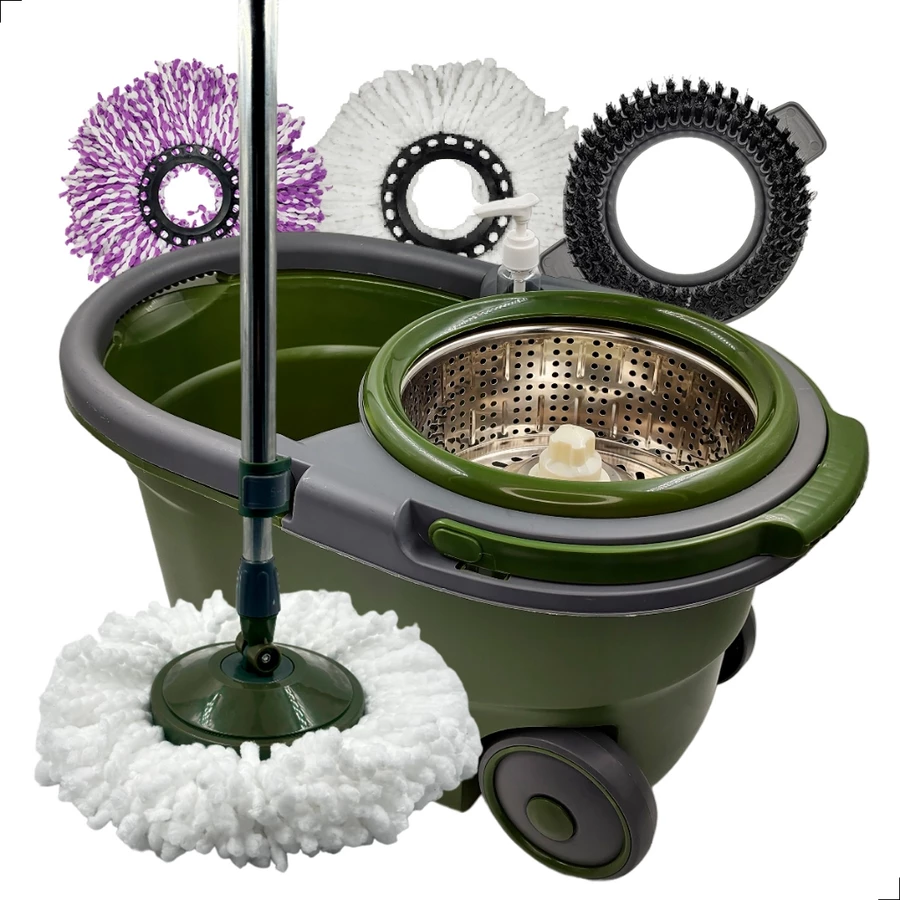 Mop Giratório Cesto Inox Com Rodas