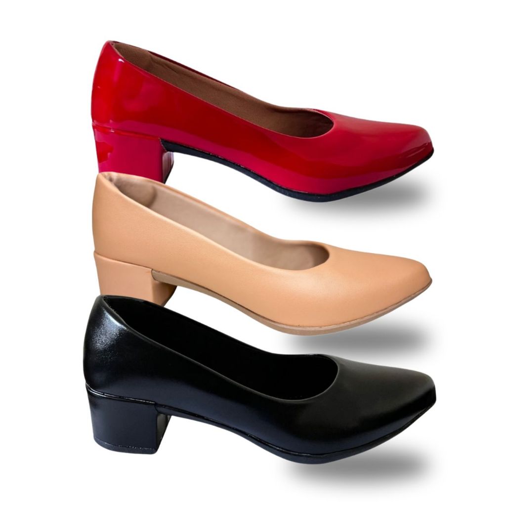 Sapato Feminino Scarpin Social Bico Fino Salto Baixo Bloco Confortável ...