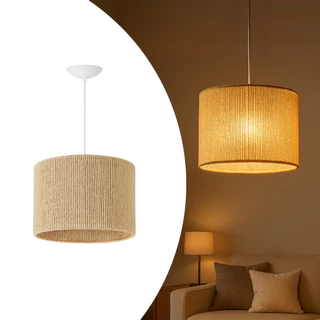 Pendente Luminária De Teto Sisal Fibra Natural Lustre Redondo Rustico Varanda Area Externa