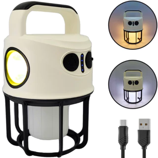 Lampião led recarregável potente usb função lanterna e luz quente powerbank acampamento lâmpada barraca pesca camping
