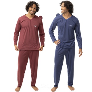 Kit 2 Pijama Masculino Longo Adulto Blusa Manga Comprida Calça em Oferta na Shopee