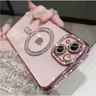 Alta Qualidade Diamante Glitter Chapeamento Claro Para Magsafe Caso iPhone 12 13 14 15 16 Pro Max Magnético Capa