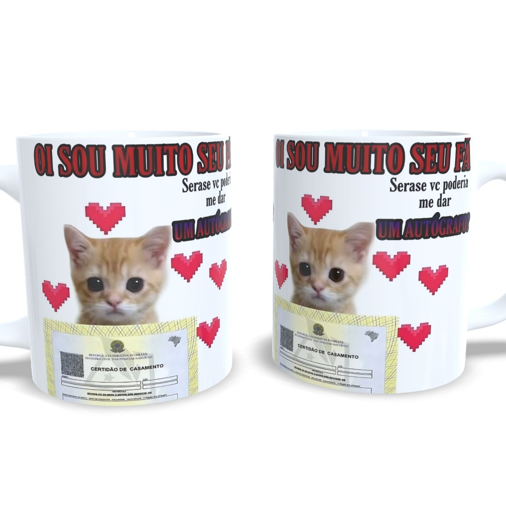 Caneca Personalizada Gatinho Casal Fofo Meme Autografo
