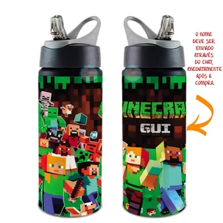 Garrafa Squeeze MIneGame Com Seu Nome