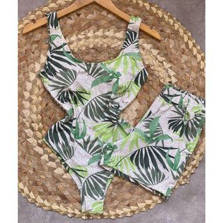Conjunto Body Maio Suplex Feminino Estampado Short Cintura Alta Verão Tendência Moda Blogueira