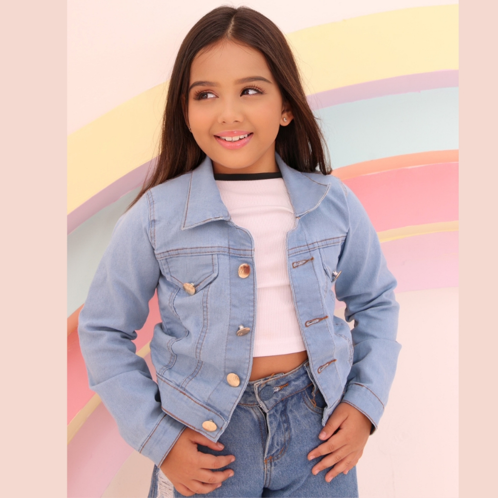 Jaqueta Infantil Feminina Jeans com Elastano Casaco Blusa de Frio