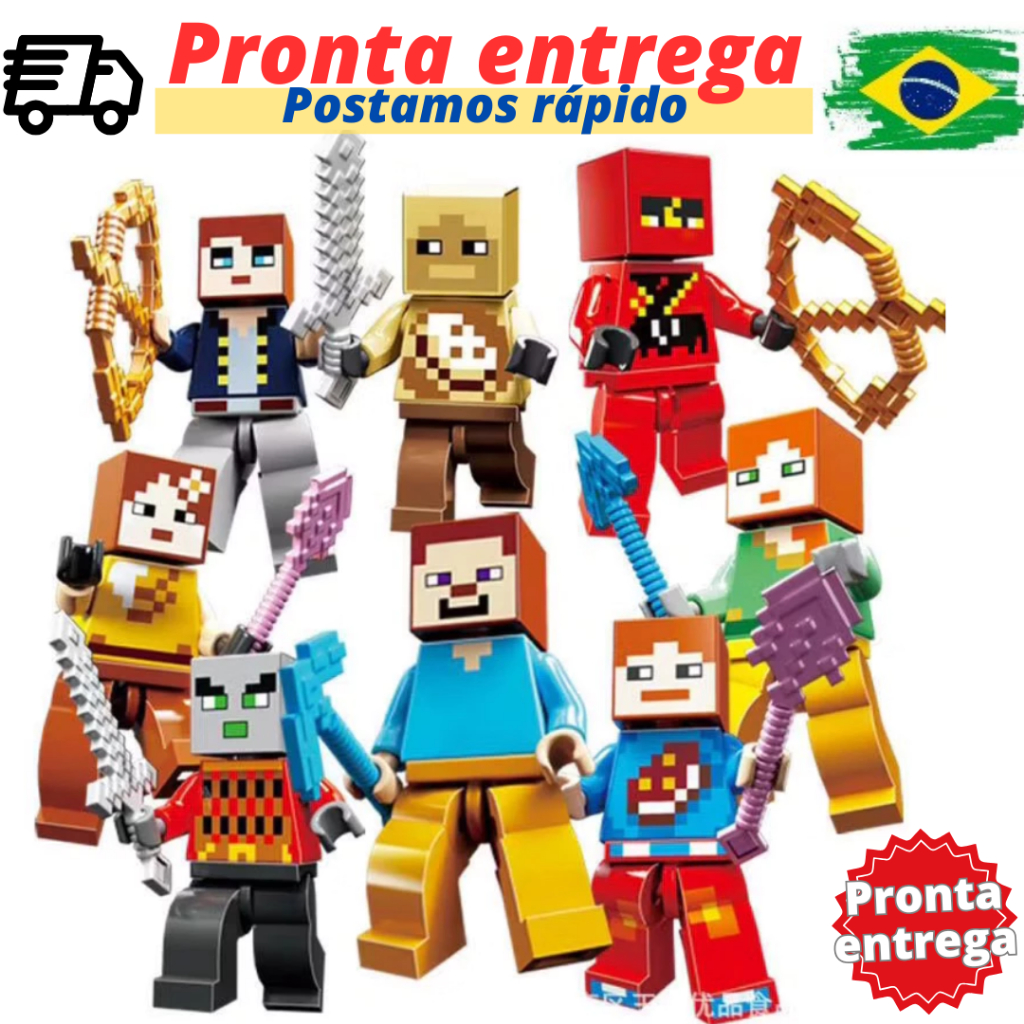 Minecraft Blocos De Montar 8 bonecos brinquedo Minecraft | Shopee Brasil
