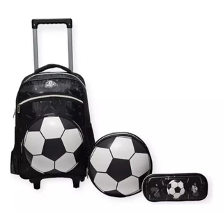 Mochila Kit De Rodinha Escolar Reforçada Futebol Bola Masculina Grande Lancheira + Estojo 102