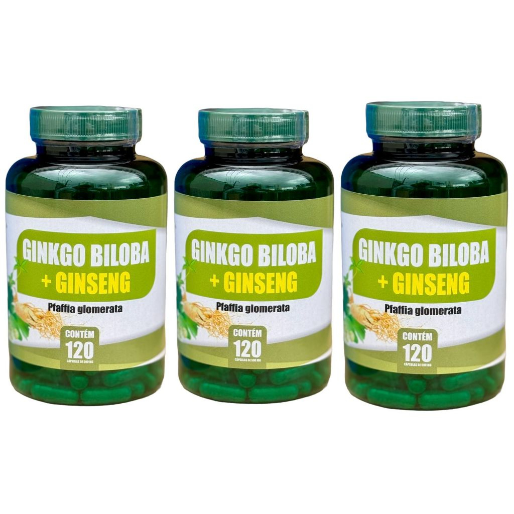 Ginkgo Biloba + Ginseng Pfaffia Glomerata 120 cápsulas 500mg VIVA- kit ...