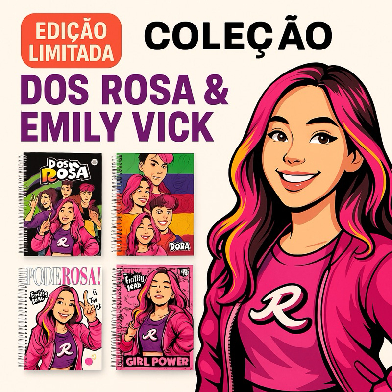 Caderno 1 Matéria Feminino Emily Vick Dos Rosa Escolar Espiral 80 ...