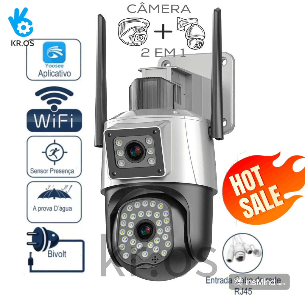 Câmera De Segurança De Lente Dupla ICSEE IP66 Wi-Fi 360 ° Sensor De ...