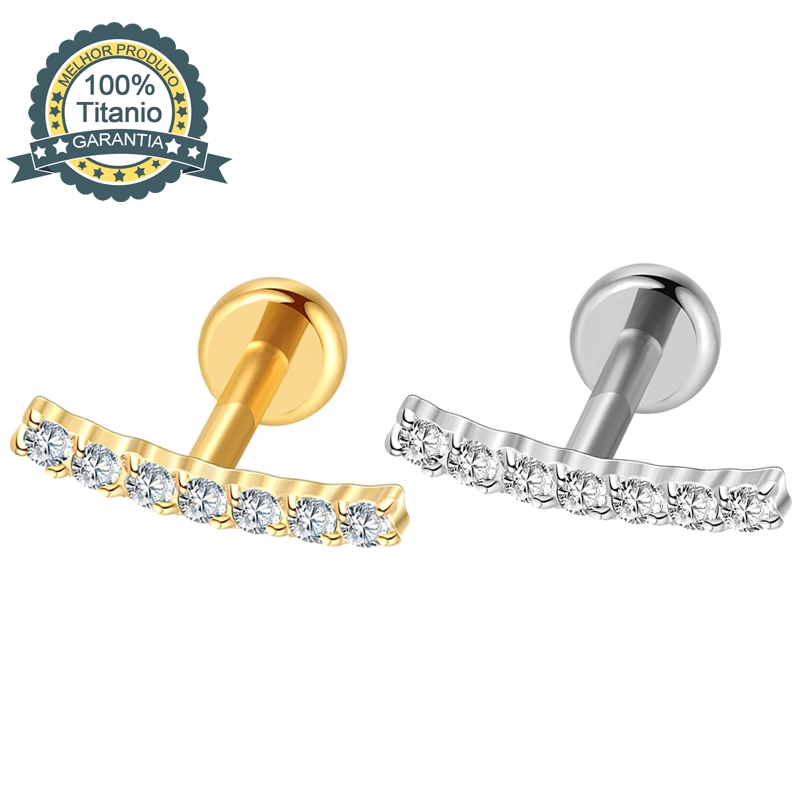 Orecchini A Barra Curva In Titanio Per Rook, Con Zirconi Cubici Lucidi - Gioiello Da Piercing 16 Gauge, 8mm