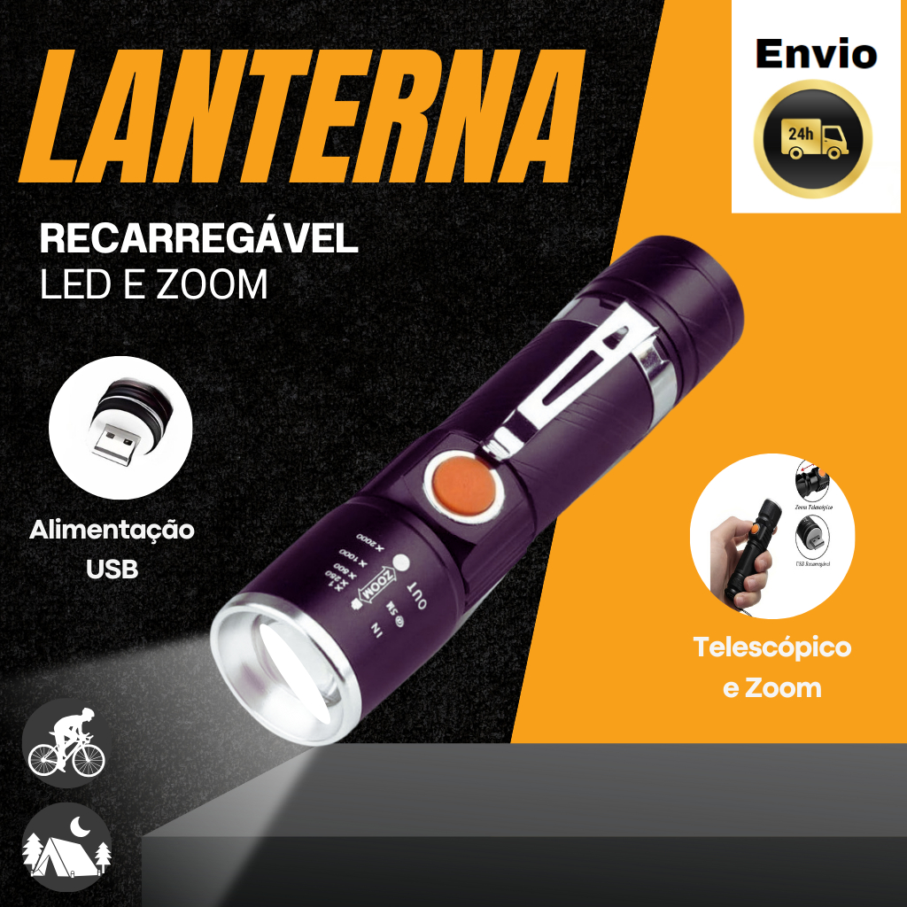Mini Lanterna com Led e Zoom Recarregável USB ML-02 | Shopee Brasil
