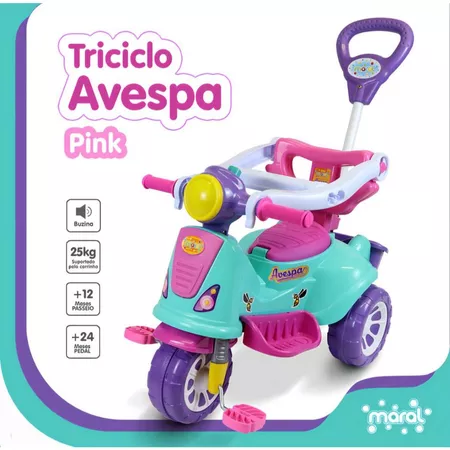 Triciclo infantil com haste e barra de proteção avespa