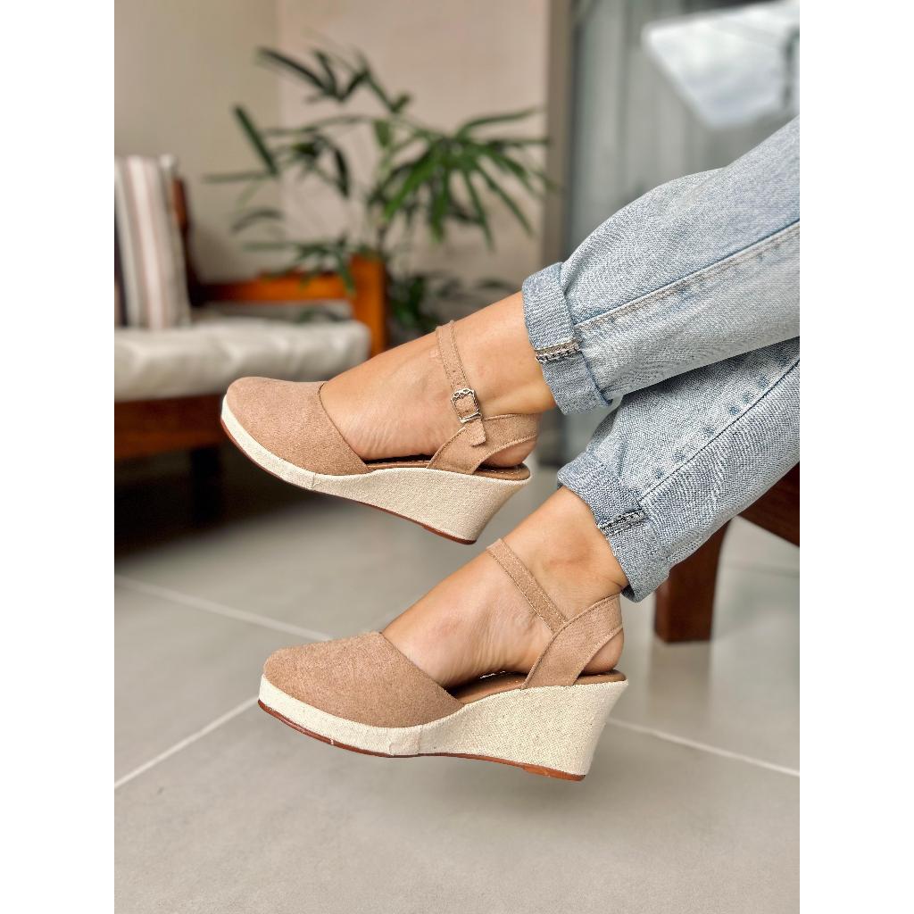 Anabela Fechada, espadrilho salto baixo, modelo plataforma com fivela ...