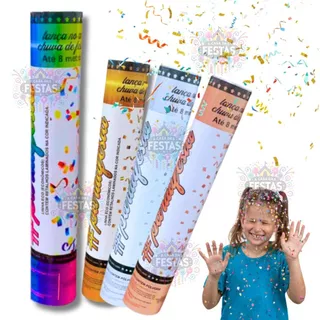 Lança Confetes Metalizado Tubo 30cm Dourado Prata Rose Colorido Festas Aniversários Reveillon Neon
