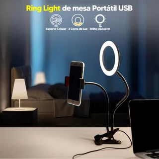 Ring Light de mesa Articulado Portátil com Suporte Articulado para Celular