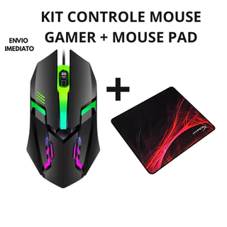 Kit Gamer: Mouse com fio LED RGB Mouse Pad Antiderrapante Kit gamer barato Acessórios gamer para PC mouse pad LED JOGOS