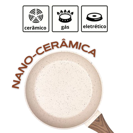Frigideira antiaderente não usa óleo cerâmica vanilla cream branca bege fundo triplo premium indução