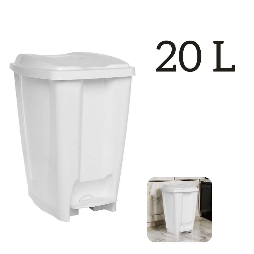 Lixeira com Pedal 20 litros BRANCA em Plastico Reforçado Multiuso ...
