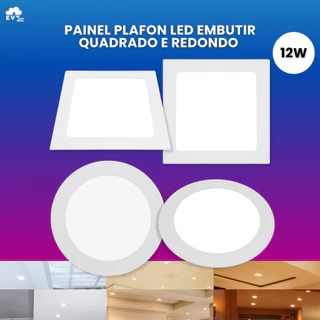 Kit 2 Painel Embutir Led 12w Redondo ou Quadrado Branco Frio | Neutro | Quente