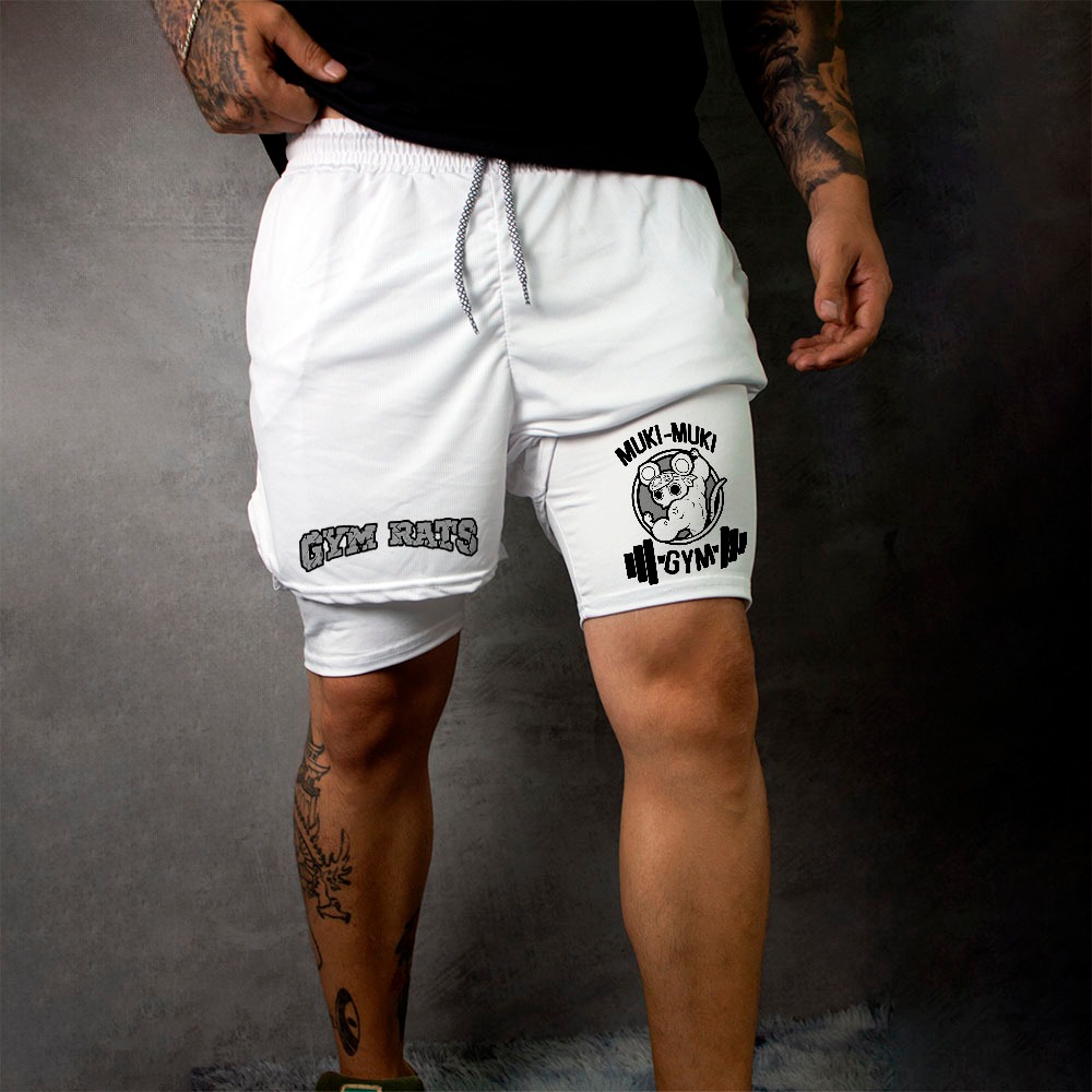 Z*Z様 KHOKI Sweat Lame shorts Short Compressão 2 em 1 Dry-Fit Muki Muki Gym Rats Arte Academia