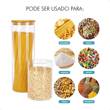 Conjunto de potes herméticos com tampa de bambu - kit com 3