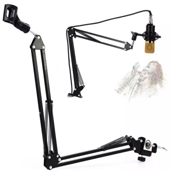 Suporte Para Microfones Braço Maior Pedestal De Mesa Articulado