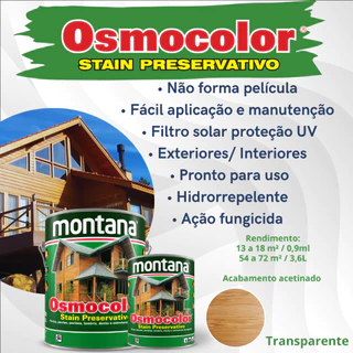 Osmocolor Transparente Stain Preservativo Acetinado 900ml e 3,6L Montana - Proteção para Madeira