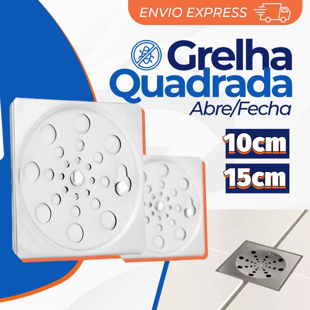 Tampa Ralo Grelha Quadrada Clarinox Abre e Fecha 10cm ou 15cm Aço Inox ...