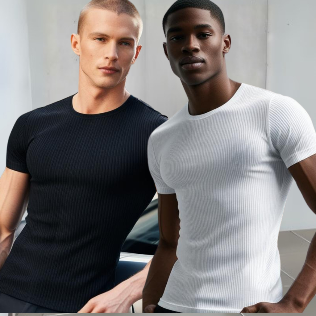 Kit 2 Camiseta Masculina Canelada Estilo Americana Slim Básico Gola ...