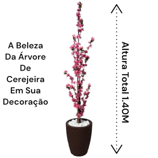Planta Artificial Arvore De Cerejeira Sakura Rosa Decoração Com Vaso 3D Polietileno Decorativo