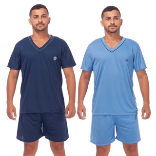 Kit 2 Pijamas Masculino Adulto Blusa Manga Curta e Short Malha Verão Promoção em Oferta na Shopee