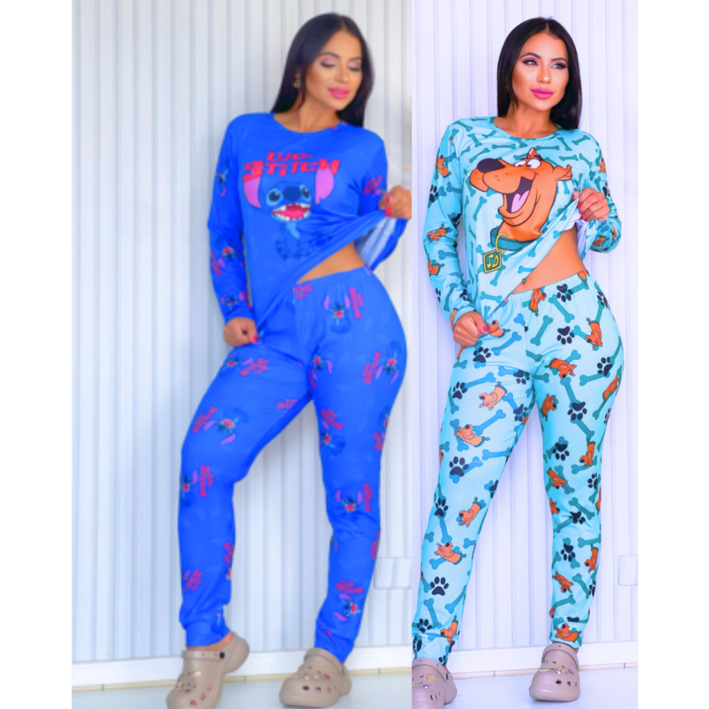 Conjunto Pijama Feminino Manga e Calça Longa Luxo Inverno