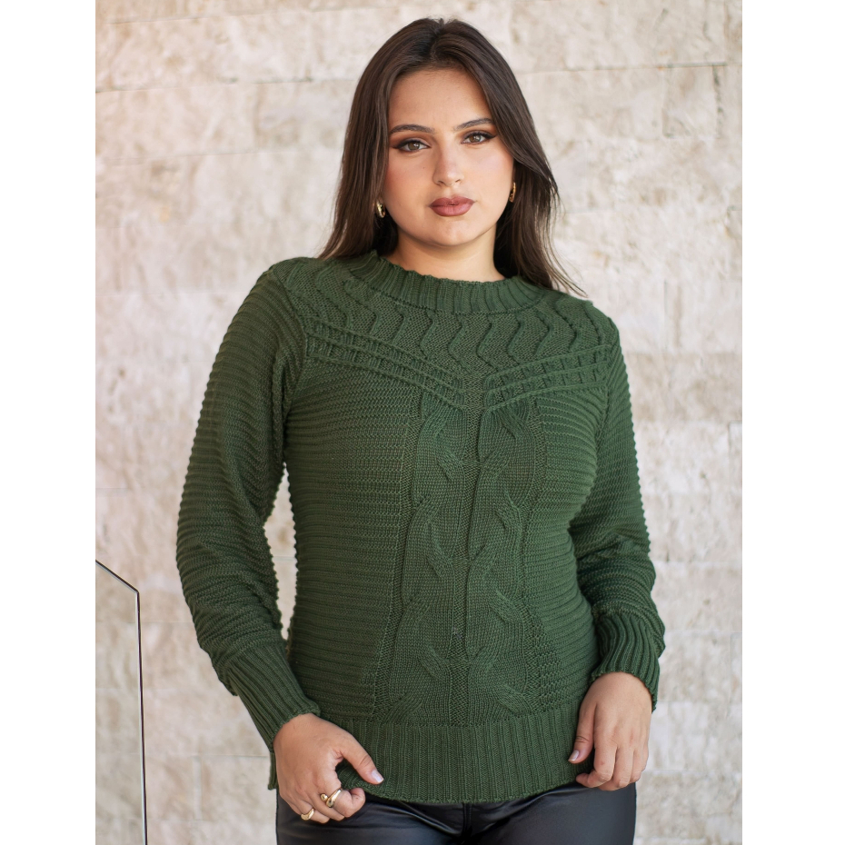 Blusa de Frio Feminina Grossa Tricot Manga Longa Suéter Trico Detalhe ...