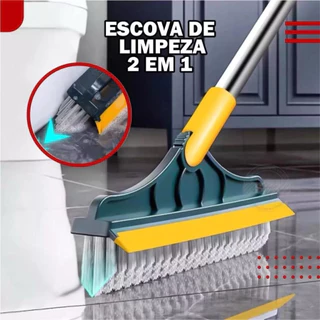 Escova 2 em 1 Vassoura e Rodo , Escova Rígida de Limpeza com Raspador e Limpa Vidros com Rotação