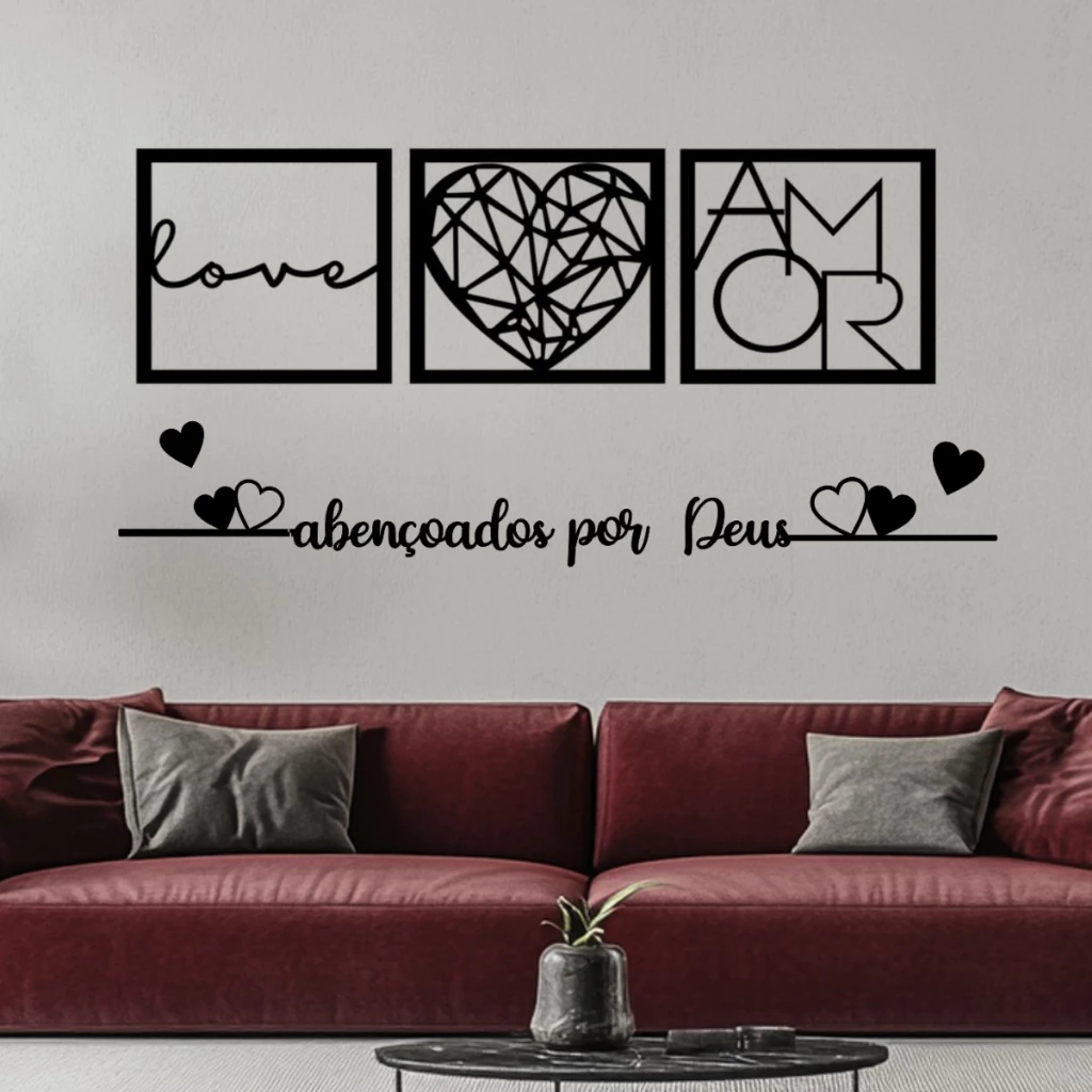 Kit 3 Quadros Sala Amor