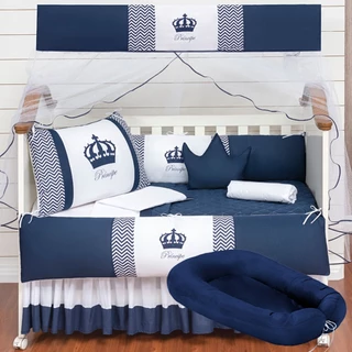 Kit 12 peças Berço Normal + Ninho Redutor Casulo Protetor Coroa Principe Marinho